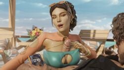 1boy 1girls 3d 3d_(artwork) 3d_model 4k apex_legends beach blender blender_(software) breasts brown_hair dzooworks fishnet_armwear fishnet_clothing fishnets high_quality high_resolution highres imminent_sex large_breasts large_penis loba_(apex_legends) mirage_(apex_legends) muscular muscular_male partially_clothed penis_between_breasts penis_under_clothes phone phone_screen public respawn_entertainment titjob video_game_character video_games watermark yellow_eyes