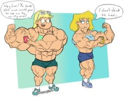 abs biceps big_arms big_biceps blonde_hair breasts buff buff_female calves deltoids duo female flexing forearms leni_loud lori_loud muscle_girl muscles muscular muscular_female nickelodeon quads shorts shoulders soda_can sports_bra tagme the_loud_house vein woahdangman