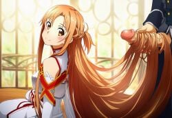 ai_generated asuna clothed_female_nude_male female hairjob novelai sword_art_online very_long_hair