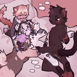 1:1 2025 adrian_(vinqou) anthro august_(vinqou) beads bed black_body black_fur black_hair blush braided_hair domestic_cat ear_piercing eyebrow_piercing facial_piercing felid feline felis foursome from_front_position fur furniture grey_body grey_fur grey_hair group group_sex hair jayda_(vinqou) lip_piercing lying mammal missionary_position on_back orange_body orange_fur orange_hair pantherine piercing purple_hair scar scott_(vinqou) sex snow_leopard tortoiseshell_cat trans_(lore) trans_man_(lore) trans_woman_(lore) vinqock white_body white_fur