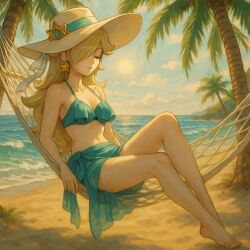 ai_generated beach bikini hat legs mario_(series) nintendo princess_rosalina resort