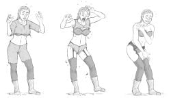 1girls bra disintegrating_clothes garter_belt monochrome original panties sequence sketch solo wuulfenblade