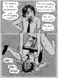 ahe_gao bodily_fluids bodily_fluids_in_pussy brat bratty bratty_correction bush clothed clothing cuntboy cuntboy/male degradation degradation_text drool drooling dubious_consent happy_trail looking_at_viewer monochrome pubic_hair transgender xn0regiax