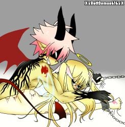 angel_and_demon angel_girl bitemarks blood_drip chained_cuffs chains consensual demon_boy does_this_also_counts_as_bdsm fairy_tail lucy_heartfilia natsu_dragneel pink_hair sadomasochism tagme the_act_is_consensual_at_this_time_ok