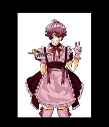 1boy alexis_ness blue_lock eszter_(bunnysno1hater) maid maid_apron maid_headdress maid_outfit maid_uniform male male_focus male_only peace_sign sfw solo solo_focus solo_male submissive_male this_is_from_a_tiktok_video