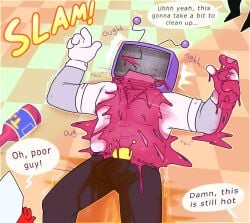 cl0ckability deltarune digital_media_(artwork) drunk on_the_floor passed_out pippins_(deltarune) pissing_self puke sequence sick tenna_(deltarune) tv_head urine urine vomit
