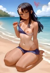 1girls 2d ai_generated areolae ass back bare_shoulders beach big_ass bikini bikini_pull black_hair blue_bikini blue_eyes brown_eyes competition_swimsuit dark_skin dark_skinned_female day erophoenix female female_focus full_body hairclip hayase_nagatoro jewelry long_hair looking_at_viewer ocean one-piece_swimsuit one-piece_tan outdoors patreon_username please_don't_bully_me,_nagatoro sitting skin_fang sky small_breasts smile solo swimsuit tan tan_body tan_lines tanline thick thick_thighs uncensored