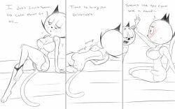 3koma anthro anthro_female anthro_only ass big_breasts blush blush_lines cat_ears cat_tail catgirl eddie_puss embarrassed feline female hand_on_pussy holding_arm horny_female in_heat lifting male male/female masturbation mature_female milf mother mother_and_child mother_and_son mother_puss negligee nightgown nipple_bulge nipples_visible_through_clothing older_female_and_younger_male panties panties_down rubbing_pussy sketchintheshade son stripes tail the_complex_adventures_of_eddie_puss vaginal_masturbation whiskers