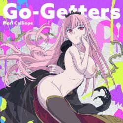 1girls album_cover black_nails breasts english_text female female_only hololive hololive_english hololive_myth light-skinned_female long_hair mori_calliope naked nipples nude nude_edit nude_female pink_eyes pink_hair regisvine2078 solo text virtual_youtuber