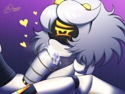 blowjob claun02 cum cum_in_mouth cumming_in_mouth glitch_productions heart_eyes murder_drones n_(murder_drones) robot/robot robot_boy robot_girl serial_designation_n serial_designation_v short_hair v_(murder_drones) yellow_eyes