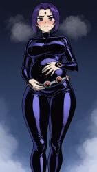 ai_art ai_assisted ai_generated ass belly belly_expansion big_ass big_belly big_breasts black_hair breasts curvy female goth hell nude pale_skin pregnant purple_eyes purple_hair raven raven_(dc) superhero teen_titans voluptuous voluptuous_female