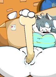 absurd_res anthro big_breasts blush bone bone_in_pussy bone_insertion breasts canid canine clothed clothing entity000 felid feline female fur genitals hair hi_res humanoid mammal masturbation open_mouth penetration pussy simple_background solo tem temmie_(undertale) topwear undertale undertale_(series) vaginal_penetration voluptuous_female white_body white_fur