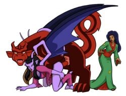 1boy boots breasts crossed_arms large_breasts long_hair makeup medium_breasts multiple_girls pokemon_(creature) purple_hair scarf