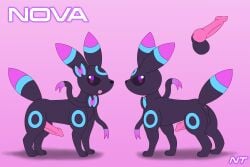 3:2 4_legs animal_genitalia animal_penis anus balls black_body black_fur black_sclera bow_(feature) canine_genitalia canine_penis close-up eeveelution erection facial_markings fan_character feral fur generation_2_pokemon generation_6_pokemon genitals head_markings hi_res hybrid hybrid_pokemon knot knotted_penis male markings model_sheet multicolored_body multicolored_ears multicolored_fur multicolored_tail ninjatreecko nintendo penis pokemon pokemon_(species) purple_body ribbons ribbons_(anatomy) ring_(marking) simple_background solo sylveon tail tongue tongue_out umbreon
