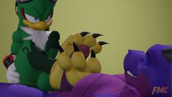 16:9 3d_(artwork) accipitrid accipitriform anthro avian balls beak bird blender_(artwork) blender_eevee claws clothing cyprian_(foxmccloud278) digital_media_(artwork) dragon duo feet foot_fetish foot_focus foot_play footjob foxmccloud287 genitals gloves green_body handwear hi_res jet_the_hawk male male/male mammal mythological_creature mythological_scalie mythology penis scalie sega sex simple_background soles sonic_(series) sonic_riders sonic_the_hedgehog_(series) talonjob talons toe_claws toes widescreen