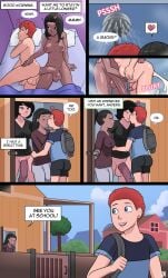 1boy 2futas anal anal_sex anders_(nobody_in_particular) anus bed bedroom blue_eyes cock cocksleeve color comic comic_page cum cum_in_ass cumflated_belly cumflation dark-skinned_futa dark_hair english_text erection futa_on_male futa_penetrating_male futanari green_eyes grey_eyes horny huge_cock kiss_on_lips kissing light-skinned_futa light-skinned_male male male_penetrated mother_and_daughter mother_and_daughters_boyfriend nobody_in_particular nude_futa nude_male penis shower shower_head shower_sex showering sleeping_nude sleeping_together veronica_(nobody_in_particular) vivian_(nobody_in_particular) waking_up