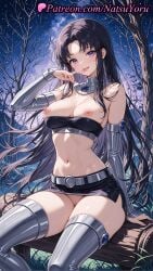 1girls 2025 ai_generated bangs bare_shoulders belt black_hair black_skirt blackfire breasts crop_top dc dc_comics detached_sleeves female_only hi_res highres komand&#039;r long_hair looking_at_viewer microskirt miniskirt natsuyoru navel night nipples no_panties outdoors parted_bangs patreon purple_eyes pussy sitting skirt sky smile solo stomach strapless teen_titans thighhighs tongue tongue_out tree tube_top very_long_hair voluptuous voluptuous_female warner_brothers