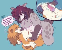 anthro bandicoot begging belly belly_grab belly_squish bilby blush bullying canid canine clitoris closed_eyes cuntboy cuntboy/futa curly_hair dialogue dominant dominant_futa dominant_intersex duo emanata felid feline fluffy fluffy_chest futanari genitals grinding hair hi_res hip_grab hybrid intersex intersex/intersex mammal marsupial multiple_angles orgasm_denial overweight overweight_cuntboy overweight_futa overweight_intersex penis profanity scar speech_bubble spud_(squishysheepie) squish squishysheepie trans_(lore) vivian_(squishysheepie)