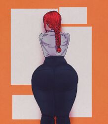 1girls big_ass black_legwear braided_hair chainsaw_man makima_(chainsaw_man) masochistmaverick pawg red_hair thick_ass thick_thighs white_shirt