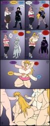 1girls 4futas batgirl_(cosplay) bimbo black_canary_(cosplay) black_widow_(cosplay) blake_belladonna commission commission_art commissioner_upload costume emma_frost_(cosplay) futanari hiastobasement_(artist) lottaslove358 lowres neo_(rwby) ruby_rose rwby transformation transformation_sequence weiss_schnee yang_xiao_long