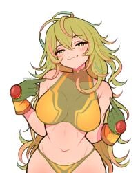 1girls artist_request boku_no_hero_academia breasts female female_focus female_only green_eyes green_hair hi_res large_breasts light-skinned_female light_skin looking_at_viewer midriff my_hero_academia my_hero_academia_(finale) smile solo thighs tooru_hagakure tooru_hagakure_(post-timeskip) tooru_hagakure_(visible) wide_hips