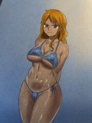 1girls ans_artt bikini breasts color color_edit colored colored_sketch colorshun female female_focus female_only long_hair one_piece orange_eyes orange_hair