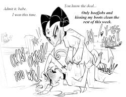 2025 2_horns 4_fingers arched_back areola ball_squeeze balls barbell_piercing barbie_wire biped black_text blush bodily_fluids bondage breasts choker choker_only closed_eyes cock_and_ball_torture cum curled_horn demon demon_humanoid dialogue dominant dominant_female drooling duo english_text erection eyebrows eyelashes female female_humanoid fence fingers genital_fluids genital_torture genitals greyscale grin gynomorph gynomorph/female gynomorph_humanoid hair helluva_boss horn humanoid humanoid_genitalia humanoid_penis humanoid_vulva humiliation imp intersex intersex/female intersex_humanoid intraspecies jewelry kneeling leaning leaning_forward leg_grab long_eyelashes long_hair looking_down lying medium_breasts moan monochrome mud necklace necklace_only nipple_barbell nipple_fetish nipple_piercing nipple_pinch nipple_play nipple_pull nipples nude nude_female nude_gynomorph nude_humanoid on_back open_mouth outside penis piercing pinch potatonebula prehensile_tail saliva saliva_on_face sallie_may_(helluva_boss) sharp_teeth side_view signature smile spade_tail straddling stuttering submissive submissive_gynomorph submissive_intersex tail tail_around_balls talking_to_another talking_to_partner tears teeth text thigh_grab trans_(lore) trans_woman_(lore) vulva wet white_text