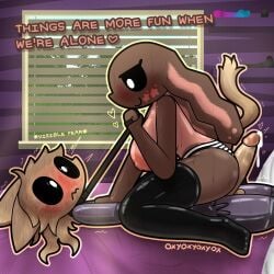 1:1 2023 anthro areola artist_name ass balls bed big_breasts big_penis biped black_sclera blush bodily_fluids bondage breasts brown_body brown_fur brown_hair cinnamon_(oxyoxyoxyox) clothed clothing cum cum_drip dialogue digital_media_(artwork) dominant dominant_female dripping duo english_text eye_contact eyelashes facial_markings feet felid female fur furniture genital_fluids genitals hair head_markings heart_symbol hi_res inside kneeling lagomorph latex latex_clothing legwear leporid long_ears looking_at_another lying male male/female mammal markings monotone_body narrowed_eyes nipples on_back on_bed on_bottom on_top oxyoxyoxyox panties penis rabbit rope side_view sitting smile star_(marking) stockings submissive submissive_male sweat sweaty_body text topless underwear white_eyes wide_eyed