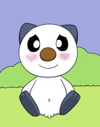 belly_button bush cute cute_penis danel embarrassed embarrassed_nude_male grass nintendo nudity oshawott penis pokemon sea_otter sitting_on_grass white_penis