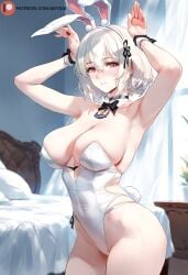 1girls ai_generated akyoi animal_ears azur_lane bedroom big_breast blush breast bunny_ears female large_breast light-skinned_female light_skin looking_at_viewer necklace pantyhose patreon red_eyes short_hair sirius_(azur_lane) sirius_(rabbit_of_paradise)_(azur_lane) smile solo solo_female white_hair