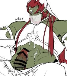 after_orgasm balls bara beard boner censored_penis cum erection facial_hair ganondorf ganondorf_(tears_of_the_kingdom) gerudo gerudo_outfit gerudo_set_(zelda) gerudo_sirwal gerudo_top gerudo_veil green_skin male male_only mshk_s muscles muscular nintendo penis red_hair solo solo_male tears_of_the_kingdom the_legend_of_zelda