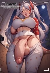 ai_generated cum cum_drip cum_on_body cum_on_breasts cum_on_face final_fantasy final_fantasy_vii futa_focus futa_only futanari huge_ass huge_breast huge_butt huge_cock prinz_eugen_(azur_lane)