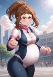 ai_generated big_belly big_breasts cleavage my_hero_academia ochako_uraraka ochako_uraraka_(hero_outfit) pregnancy pregnant pregnant_belly uraraka_ochako uraraka_ochako_(hero_outfit)