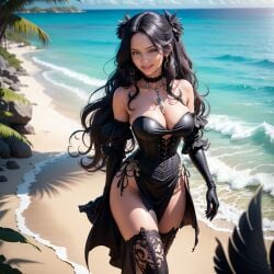 ai_generated beach black_hair the the_witcher_3:_wild_hunt yennefer