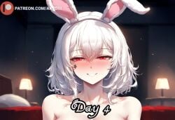 1girls ai_generated akyoi animal_ears azur_lane bedroom big_breast blush breast bunny_ears female large_breast light-skinned_female light_skin looking_at_viewer pantyhose patreon red_eyes short_hair sirius_(azur_lane) sirius_(rabbit_of_paradise)_(azur_lane) smile solo solo_female white_hair