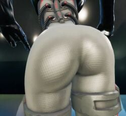 ass ass_focus black_skin chaos_director_(fortnite) fortnite fortnite:_battle_royale fully_clothed screenshot upclose white_clothing