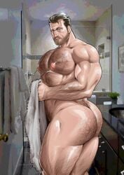 1boy ass back_view bara bara_ass bara_tiddies bara_tits bathroom beard biceps big_ass big_breasts big_butt big_muscles big_pecs blue_eyes body_hair brown_hair bubble_ass bubble_butt buff busty character_request chest_hair copyright_request daddy dat_ass dilf dumptruck_ass facial_hair fat_ass hairy hairy_arms hairy_ass hairy_chest hairy_male hairy_thighs huge_ass huge_butt huge_muscles huge_pecs huge_thighs human human_only indoors light_skin looking_at_viewer looking_back male male_breasts male_chest male_focus male_only manboobs manly mature mature_male moobs muscle muscles muscular muscular_male muscular_thighs naked nipples nude nude_male pink_nipples pubic_hair solo solo_focus solo_male standing thick_thighs towel zombiehk