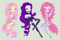 ashiori-chan fluttershy_(mlp) friendship_is_magic humanized lingerie my_little_pony pasties pinkie_pie_(mlp) pony_play rarity_(mlp) smooth_skin