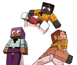 3boys 3girls accurate_art_style ari_(minecraft) cowgirl_position cube_head cubic_body efe_(minecraft) emotionless impstripe makena_(minecraft) microsoft minecraft missionary_position mojang thigh_sex