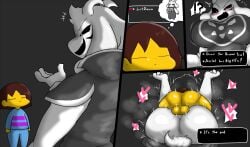 anthro anthro_penetrated asriel_dreemurr asriel_dreemurr_(god_form) ass balls big_breasts blush boss_monster breasts clothed clothing duo enigi09 female_asriel frisk fur gender_transformation genderswap_(mtf) genitals goat heart human human_on_anthro human_penetrating human_penetrating_anthro interspecies male male_penetrating mammal mating_press motion_lines on_bottom on_top penetration questionable_consent rule_63 sex size_difference smile tail toby_fox undertale undertale_(series) vaginal_penetration vaginal_sex video_games white_body white_fur