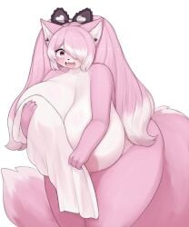 1girls 2024 anthro areolae big_breasts blush commission convenient_censoring countershading felid feline female female_only fur furry hair_over_one_eye hair_ribbon hi_res huge_breasts inake long_hair looking_at_viewer nina_(maid_lana) open_mouth pink_eyes pink_fur pink_hair solo surprised surprised_expression tail thick_thighs towel twintails white_background white_highlights