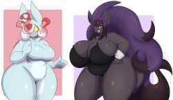 1girls 2023 anthro big_breast big_breasts blush breasts bunny_costume bunnysuit cleavage clothing costume dani_(dewwydarts) dani_(dewwydartz) dewwydarts dewwydartz duo easter female fur furry generation_8_pokemon grey_body grey_fur hair hair_over_eye heart_symbol hi_res hisuian_form hisuian_zoroark huge_breasts huge_thighs looking_at_viewer multicolored_hair nea(dewwydartz) nervous_smile nintendo one_eye_obstructed open_mouth pokémon_(species) pokemon pokemon_(species) red_hair regional_form_(pokemon) shirt simple_background standing tagme thick_thighs thigh_gap two_tone_hair white_hair wide_hips yellow_sclera zoroark