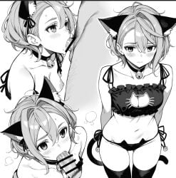 blowjob cat_ears cat_tail catgirl dandadan deep_blowjob faceless_male fellatio medium_breasts oral oral_sex shiratori_aira_(dandadan) sucking_penis swallowing