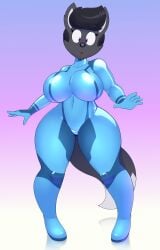 2016 absurd_res acstlu anthro balls bulge canid canine clothed clothing condom_suit curvy_figure detailed_bulge erection erection_under_clothing femboy fox fur genital_outline genitals grey_body grey_fur hi_res humanoid_genitalia humanoid_penis male mammal metroid navel nintendo penis penis_conforming penis_outline phurcy pompadour purple_eyes simple_background solo surprise thick_thighs tight_clothing wide_hips zero_suit