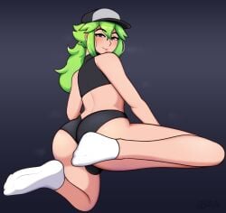 1femboy abarus ass backsack balls big_ass femboy femboy_only green_hair male male_only n_(pokemon) natural_harmonia_gropius nintendo panties pokemon pokemon_bw ponytail tagme