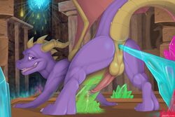 2014 anal anal_sex ass balls cave claws crystal dragon dreiker erection feral horn inside looking_at_viewer male male_only open_mouth penetration penis precum purple_dragon scalie solo spyro spyro_the_dragon standing wings