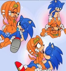 1boy 1girls ass barefoot breasts human_feet open_mouth sex sonic_(series) sonic_the_hedgehog sonic_the_hedgehog_(series) sucking_nipples tikal_the_echidna toes vagina vaginal_penetration