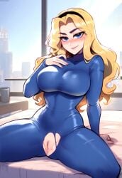 1female 1girls ai_generated anemoi blonde_female blonde_hair blue_eyes blush blushing_at_viewer bodysuit breasts exposed_pussy female front_view genitals headband headwear league_of_legends legs_apart looking_at_viewer luxanna_crownguard nail_polish nails pussy riot_games ripped_bodysuit ripped_clothing shaved_pussy sitting skintight skintight_bodysuit skintight_clothing skintight_suit solo solo_female solo_focus tight_clothes tight_clothing torn_bodysuit uncensored vagina watermark