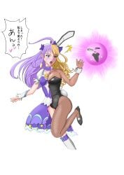 breasts bunny_ears bunnysuit clothing dark-skinned_female ebonization eromonsterbox21 female hair_color_change high_heels japanese_text kaguya_madoka magical_girl mid-transformation precure pretty_cure race_swap small_breasts star_twinkle_precure text thick_thighs transformation translation_request wide_hips