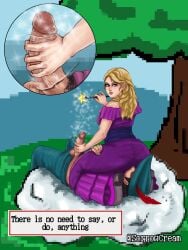 1boy 1girls blonde_hair dress facesitting fairy handjob king's_quest long_dress magic_wand sir_graham_(king's_quest) sitting_on_face sitting_on_person sorrowcream text